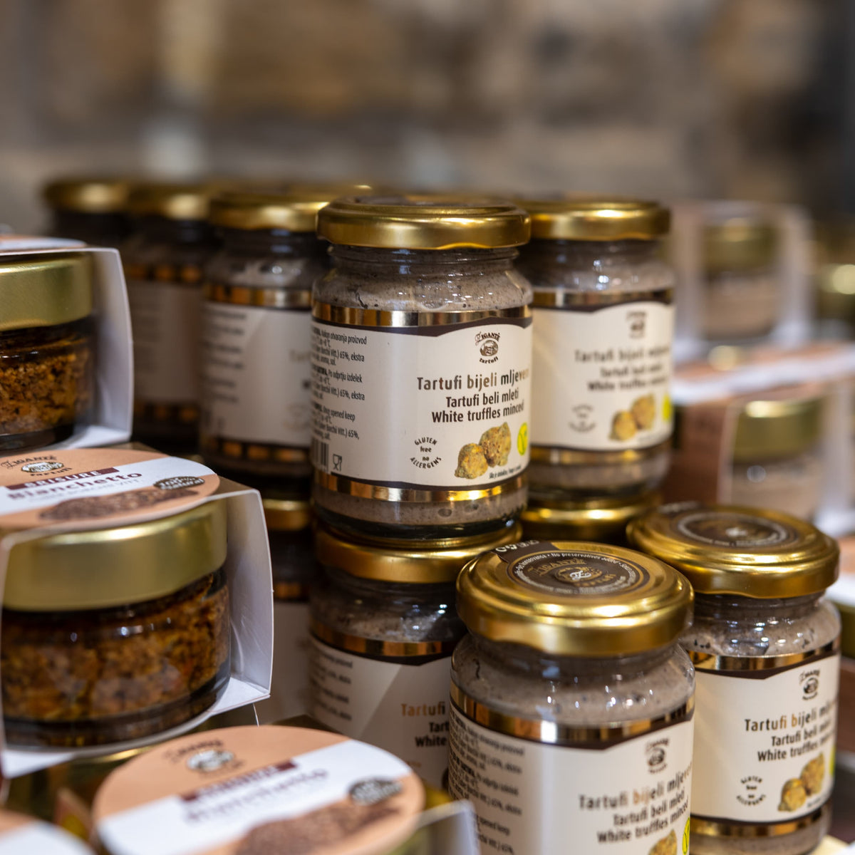Minced white truffle products at the Zigante Tartufi shop in Grožnjan